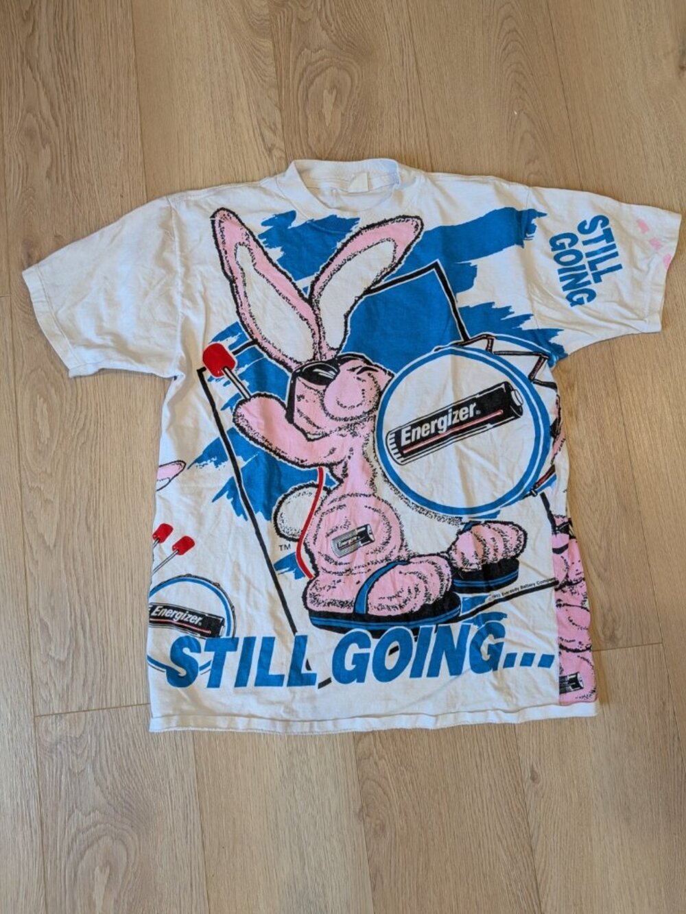 Vintage 1993 Energizer Bunny AOP T-Shirt One Size Single Stitch Still Going